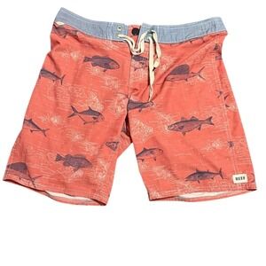 REEF Fish Map Print Board Shorts Orange Gray Drawstring Swim Surf Shorts
